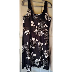 Tropical Al Womens Sz 14 Dress Sleeveless White Black Floral A Line Zip